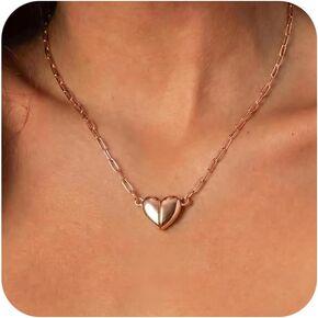 HERSIN Gold Pendant Necklace for Women Trendy, Dainty 14k Gold Plated Heart Necklace Simple Choker Charm Necklace for Womens Tiny Cute Gold Jewelry for Women Gifts Fashion Accessories in Saudi Arabia