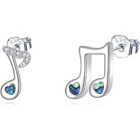 18K White Gold Plated Music Note Stud Earrings With Zircon And Abalone Shell Gift Box in Saudi Arabia