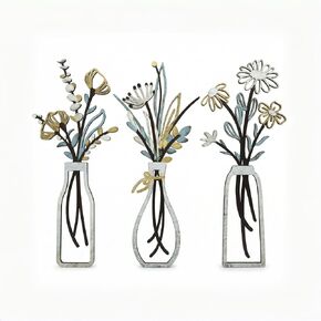 WONGSAI Wooden Flower Wall Art Set of 3, No Drill Rustic Farmhouse Decor for Living Room Bedroom, Minimalist Natural Wooden Flowers, Housewarming Gift Gold in Saudi Arabia