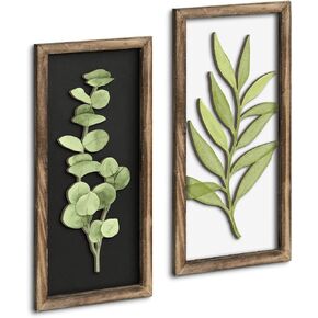 Putuo Decor 3D Floral Wall Art (Set of 2), Minimalist Floral Wall Decor, Ready-to-Hang Wooden Frame for Bathroom Bedroom Living Room 18x40cm in Saudi Arabia