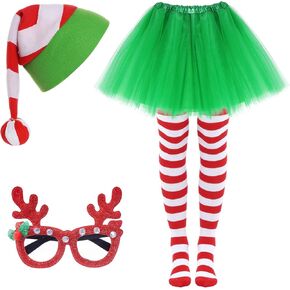 Yookat 5-Piece Women's Christmas Costume Set (Tutu Skirt, Hat, Socks, Glasses) - Green in Saudi Arabia