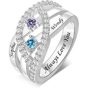 Mothers Ring Personalized 1-6 Birthstones Family Rings Sterling Silver Engraved Name Rings Custom Ring for Women Grandma Mom Her on Mother's Day Christmas Anniversary in Saudi Arabia