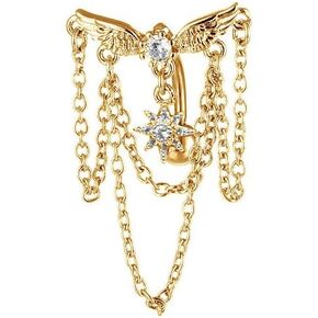 14G CZ Sun Chain Dangle Reverse Belly Button Rings for Women 316L Surgical Steel Angel Wings Belly Navel Ring Curved Barbell Studs Belly Piercing Jewelry in Saudi Arabia