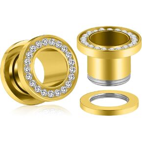 10G-00G Astm F136 Titanium Gauges Tunnels for Ear Screw Fit Back Ear Gauges Tunnels Plug Earrings Expander Stretcher Piercing Jewelry for Women Men Silver Gold 1 Pairs in Saudi Arabia