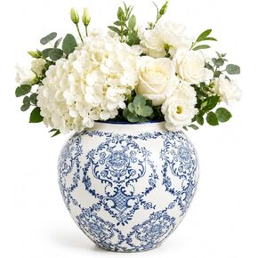 Vintage Chinoiserie Vase,5.7Inch Ceramic Farmhouse Flower Pot,Ice Cracked Hand-Painted Blue and White Vases for Living Room Decor,Console Table Mantle,Chinoiserie Decor (Blue White-1) in Saudi Arabia