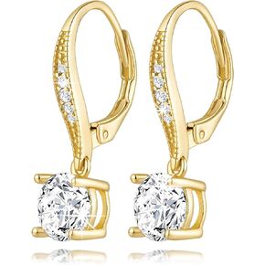 Gold Dangle Earrings for Women 14K Gold Earrings for Women Drop Earring for Womens Classic and Refined Look with a Large Cubic Zirconia Leverback Earring for Womens 25mm in Saudi Arabia