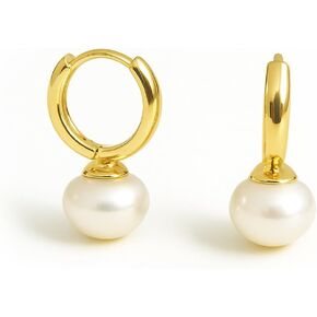 Altitude Boutique Freshwater Pearl Drop Earrings | 9–10mm AAA Cultured Pearls on 14K Gold-Plated or Rhodium-Plated Hoops | Classic Huggie Pearl Earrings for Women in Saudi Arabia