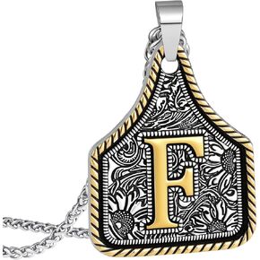 Initial Necklace with Cow Tag Pendant, 14K Gold-Plated, Retro Western Cowboy Style, Stainless Steel Chain in Saudi Arabia