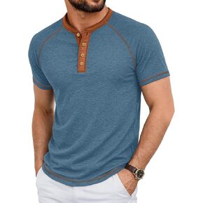 PEGENO Men's Henley Shirts Short Sleeve Summer Casual Mens Shirts Classic Vintage Button T Shirts in Kuwait