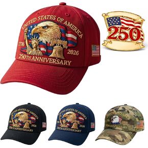 250th Anniversary USA Hat with Liberty Badge, Adjustable 1776-2026 United States Patriotic American Baseball Cap in Saudi Arabia