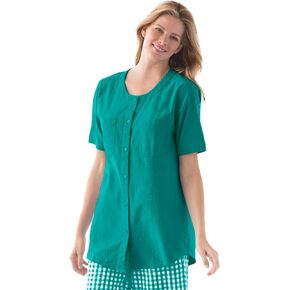 Woman Within Plus Size Short-Sleeve Crinkle Shirt in Saudi Arabia
