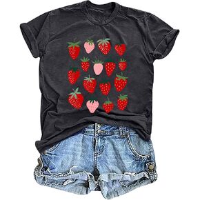 AMWIPE Strawberry Shirt for Women Cute Fruit Tshirt Strawberries Graphic Clothing Garden Tee Tops in Saudi Arabia