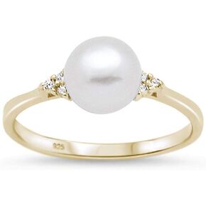 17747 Fresh Water Pearl & Cz Yellow Gold Plated .925 Sterling Silver Ring in Saudi Arabia