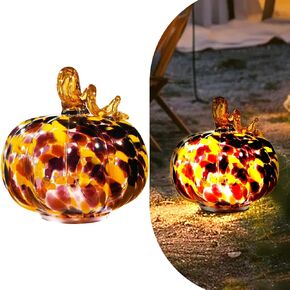 Handcrafted Glass Pumpkin with Warm LED Lights - Halloween & Thanksgiving Decor, Gift-Worthy Fall Home Decoration, 5.9-Inch Light-Up Tabletop Centerpiece (Green Leaf Orange and Purple) in Saudi Arabia