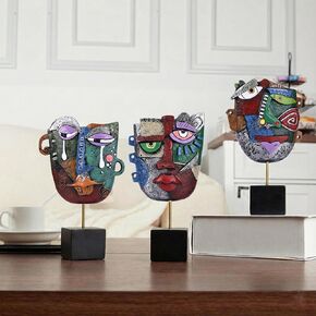 Picasso Style Abstract Face Mask Statue Set of 3, Colorful Modern Decor Table Sculpture, Unique Home Decor Accents, Funky Art Deco Shelf Decor for Coffee Table, TV Stand Accessories, Entryway, Office in Saudi Arabia