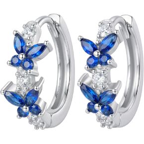 Nature Inspired Hoop Earrings for Women, Butterfly Dragonfly Flower Huggie Hoop Earrings, CZ Enamel Silver Plated Copper Small Hoops, Lightweight Drop Earrings, Gift Box Included in Saudi Arabia