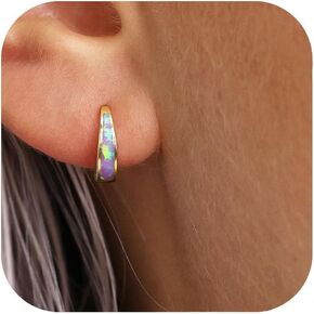Opal Huggie Earrings for Women Dainty 14k Gold Plated Earrings Gold Silver Huggie Hoop Earring Opal Jewelry Birthday Gifts for Mom Women Her in Saudi Arabia