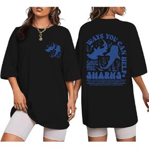 Whale Shark Oversized Shirt for Women Ocean Letter T Shirts Aesthetic Graphic Tees Beach Casual Loose Tops in Saudi Arabia