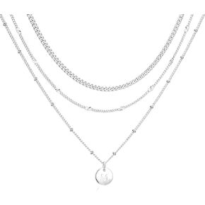 Apsvo Necklaces for Women, 3PCS Layered Initial Necklaces 14K Gold Plated/Sterling Silver Stack Cuban Link Chain Pendant Necklace for Women Jewelry Gift Non Tarnish in Saudi Arabia