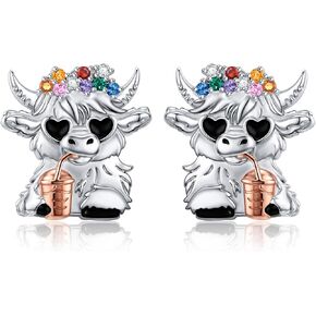 Alphm Cow Earrings for Women S925 Sterling Silver Hypoallergenic Highland Cow Stud Earrings Cute Animal Ear Studs Birthday Jewelry Gifts in Saudi Arabia