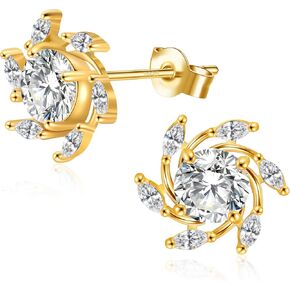 Gold Earrings for Women Trendy Cubic Zirconia Earrings 925 Silver Studs Wedding Earrings Gifts for Women in Saudi Arabia