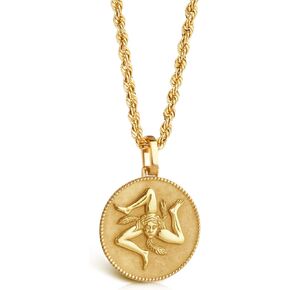 14K Solid Gold Trinacria Necklace – Sicilian Symbol Medallion Pendant for Women & Men – Three Legged Figure Coin Charm – Italian Heritage Jewelry – Sicily Coat of Arms medallion in Saudi Arabia