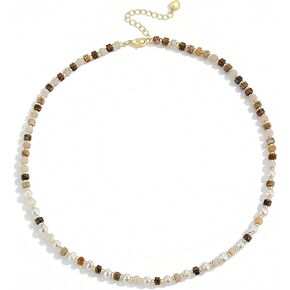 Beaded Necklace for Women Small Beaded Colorful Natural Gemstone Pearl Necklaces Choker Stackable Healing Beach Vacation Summer Boho Jewelry Gifts in Kuwait