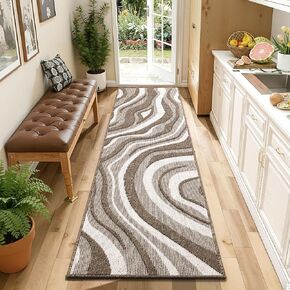 Yamaziot Washable Hallway Runner Rug 2x8 – Non Slip Modern Abstract High-Low Textured Kitchen Runner Rug, Boho Carpet Runner for Kitchen, Entryway, Bedroom, Laundry, Hallway, Beige Brown & White in Saudi Arabia