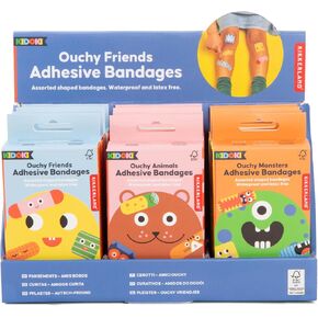 Kikkerland Kidoki Ouchy Friends Adhesive Bandages – Kids Waterproof Bandaids with Funny Faces – Latex Free, 45 Count in Kuwait
