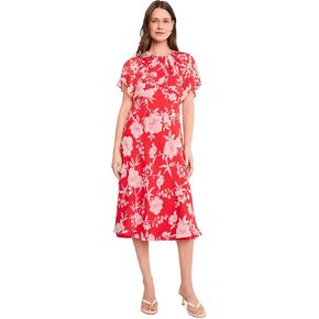 Calvin Klein Floral Chiffon Flutter Sleeve Midi in Saudi Arabia