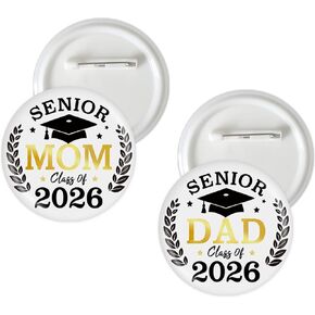 2 Pcs Senior Mom Dad Button Pins, Senior 2026 Badge Pins, Class of 2026 Stain Brooch Button for High School Graduation Party Supplies Favors in Kuwait