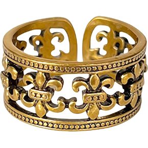 Vintage Gold Floral Open Ring for Women, Adjustable Bohemian Cuff Ring Elegant Fleur-de-Lis Pattern Design Retro Statement Jewelry in Saudi Arabia