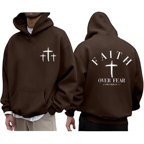 Faith Over Fear Hoodie for Men Christian Jesus Sweatshirts Religious Sayings Pullover Bible Verse Inspirational Tops in Saudi Arabia
