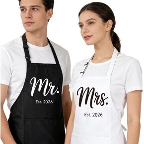Mr Mrs Est 2026 Aprons for Couples Gifts,Funny Kitchen Gifts for Wedding, Engagement gifts for Couples, Christmas Gifts for Husband, Wife, Boyfriend, Girlfriend, Him Her-12 in Saudi Arabia