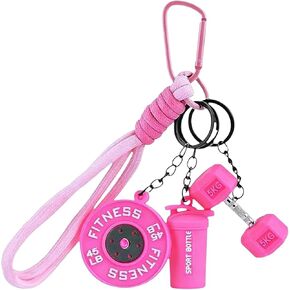 1PCS Pink Silicone Dumbbell Keychain & Fitness Keychain with Barbell Plate, Barbell Keychains Gym Bag Charms for Fitness Lovers in Saudi Arabia