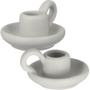 DOITOOL Ceramic Candle Holder with Handle White Taper Candle Holder Nordic Style Ceramic Candlestick Holders for Wedding Halloween Christmas Table Decoration Display (9.5 x 7cm) 2PCS in Kuwait