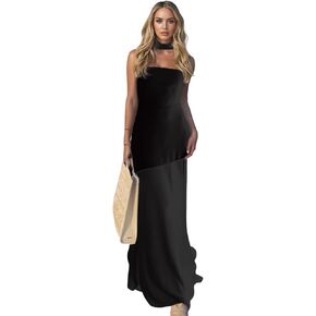 AMPOSSTO Women's Elegant Strapless Bridemaid Maxi Dress with Scarf Sexy Split Off Shoulder Mesh Party Club Evening Dress in Saudi Arabia