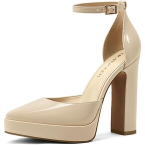 Women's Platform Chunky Heel Pumps – Closed Toe Ankle Strap Block Heeled Dress Shoes for Wedding Party & Daily Comfort in Saudi Arabia