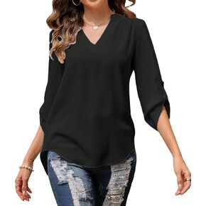 INFITTY Chiffon Blouses for Women 3/4 Length Sleeve Top Trendy V Neck Blouses Dressy Cute Casual Shirts in Saudi Arabia