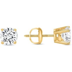 1 Carat Lab Grown Diamond Stud Earrings in 14K Yellow Gold | Round Cut Solitaire Screw Back Earrings for Women | Classic Sparkle Fine Jewelry Gift in Saudi Arabia