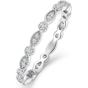 WES Moissanite Eternity Band Ring for Women - 925 Sterling Silver 14K White Gold Plated Alternating Round & Marquise Vintage Milgrain Stackable Wedding Band, Size 4-11 in Saudi Arabia