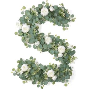 2pcs Artificial Flowers Garland 6FT Silk Peony Vine with Eucalyptus Leaves Faux Floral Garlands for Wedding Arch Door Wall Hanging Party Home Decoration (White) in Saudi Arabia