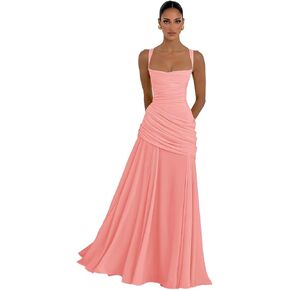 Chiffon Bridesmaid Dresses for Women Spaghetti Straps Long Formal Dress Square Neck Evening Party Gown in Saudi Arabia