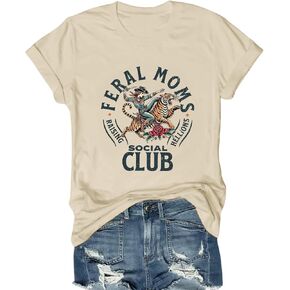 Mama Shirts for Women Cool Feral Moms Social Club T-Shirt Vintage Western Graphic Shirt Funny Mothers Day Tee Tops in Saudi Arabia