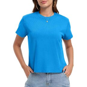 FAIABLE Vintage T Shirts for Women Casual Cotton Washed Tshirts Cropped Short Sleeve Basic Tees Summer Trendy Tops in Saudi Arabia