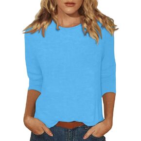 3/4 Length Sleeve Womens Tops 2026 Round Neck Shirts Casual Three Quarter Sleeve Spring Tee in Saudi Arabia