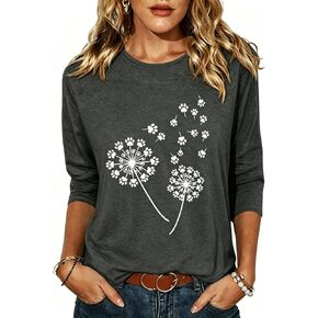 hcihgzr Womens 3/4 Sleeve Funny Vintage Boho Wildflower Floral Flower Graphic Shirt Casual Summer Tee Tops in Saudi Arabia