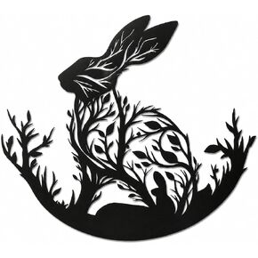 VXDDVN Black Metal Rabbit Wall Art Decor, 15.7 x 13.8 Inch | Bunny Metal Wall Sculpture, Lightweight, Farmhouse Animal Design, Easter Spring Housewarming Gift in Saudi Arabia
