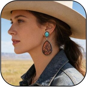 Western Earrings for Women, Silver Vintage Concho Cowgirl Earrings with Turquoise, Versatile Boho Dangle Earrings, Western-Style Jewelry for Country Concert in Saudi Arabia