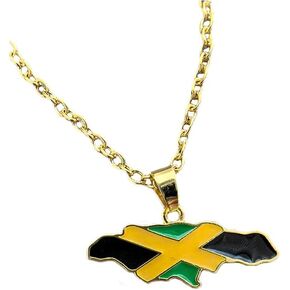 Jamaica Map And Flag Pendant Necklace Jamaican Maps Necklace (Gold) in Kuwait